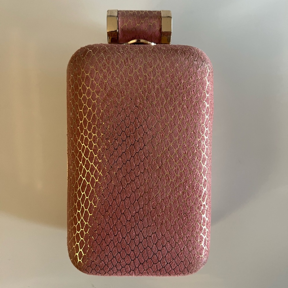 Halston Heritage Pink & Gold Suede Clutch